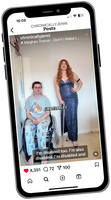 Smartphone graphic, showing one of Jenni's videos playing on Instagram