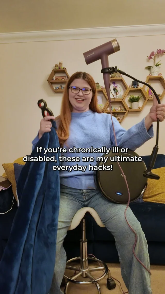 My ultimate everyday chronic illness and disability hacks.
Honestly, most of these would help anyone.

These are not trendy gadgets. They are things I actually use every single day to save energy and make life more manageable.

A heated blanket with multiple heat settings and a timer. I live in this, especially when my body cannot regulate temperature. I recently upgraded to a bigger one and I do not know how I managed without it. Plus pets LOVE it too!

A hands-free hair dryer stand. This is actually designed for drying pets, but it works perfectly for humans too. No holding a heavy dryer and no arms above my head. I can sit, rest, and still dry my hair properly.

A wheelie stool. Even though I have a manual wheelchair for indoors, I still use this all the time because it is much more compact and works better in a small kitchen. It means I can stay seated and still move around without exhausting myself.

A 6-in-1 multi-opener tool. If you struggle with hand pain or opening bottles, jars, packets, tins with pull rings, this does it all with much less effort. It even opens child-locked medication pots.

A robot vacuum. I treated myself to this in the sales and I wish I had bought one years ago. Especially if you have a dog or use a wheelchair and track things in, you can set it off every day to maintain clean floors without doing anything beyond pressing a button on your phone. We love it and have affectionately named him Eugene! 

These are the kinds of hacks that make daily life feel more manageable.

Tell me your ultimate chronic illness or disability hacks in the comments.

DM me if you would like links to any of these.

#ChronicIllnessHacks #DisabilityHacks #AccessibleLiving #EnergySaving #LifeHacks